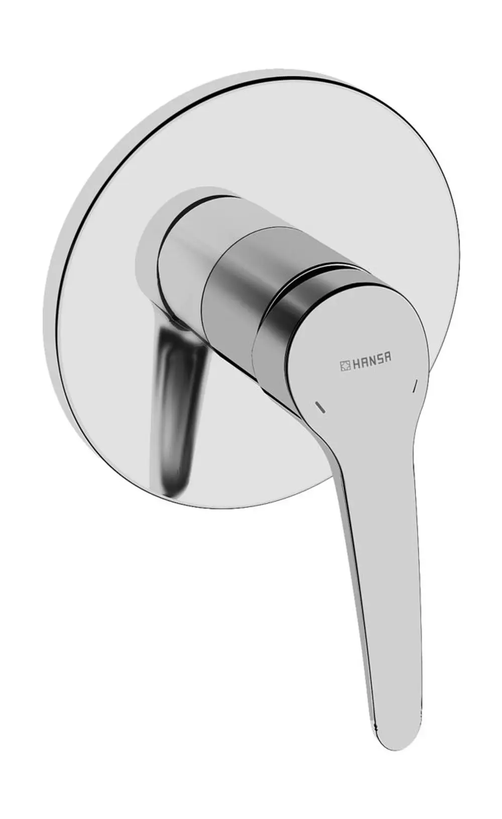 Einhebelmischer mit runder Rosette und langem Bedienungshebel. Ausführung in Chrom. HANSAMEDICA-Design für Brausebatterien geeignet.